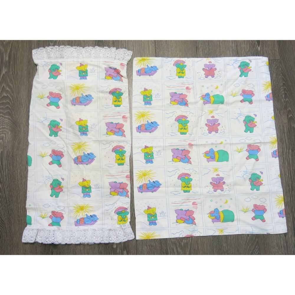 Vintage BABAR THE ELEPHANT Pillow Case Sham Set Baby Nursery  Jean de Brunhoff